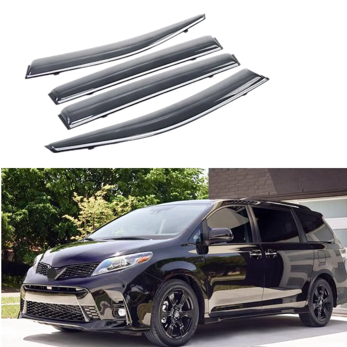 Fit 2011-2020 Toyota Sienna Clip-On Chrome Trim Vent Window Visors Rain Sun Wind Guards Shade Deflectors 1
