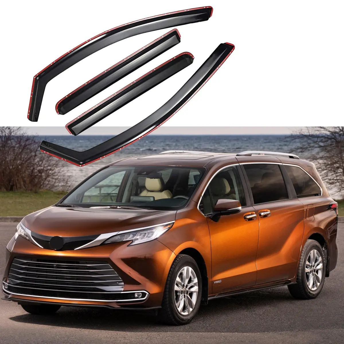 Fit 2021-2023 Toyota Sienna In-Channel Vent Window Visors Rain Sun Wind Guards Shade Deflectors 1