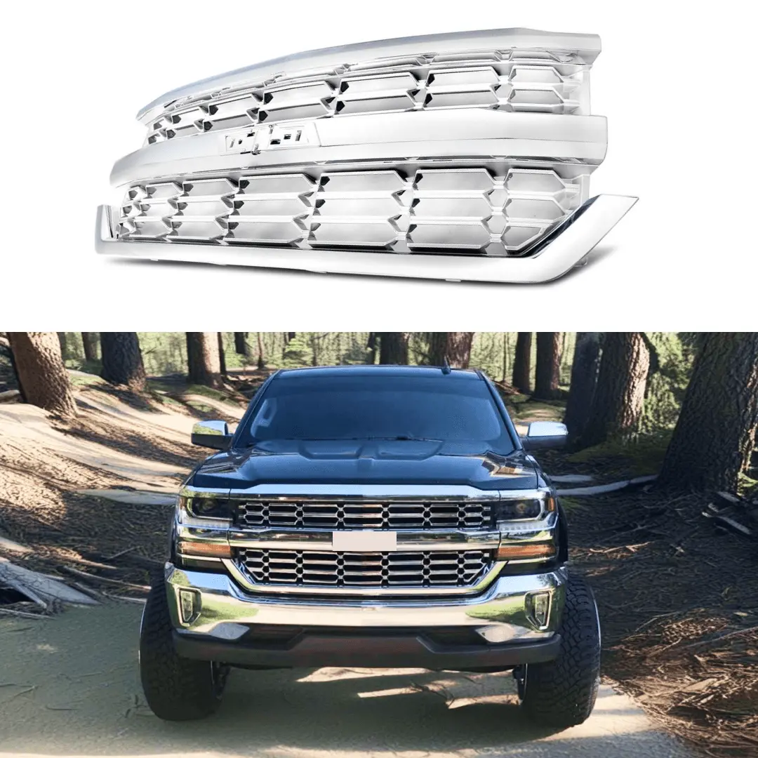 Fits 2016-2019 Chevrolet Silverado 1500 Silver Chrome Front Bumper Grill Mesh Grille 1