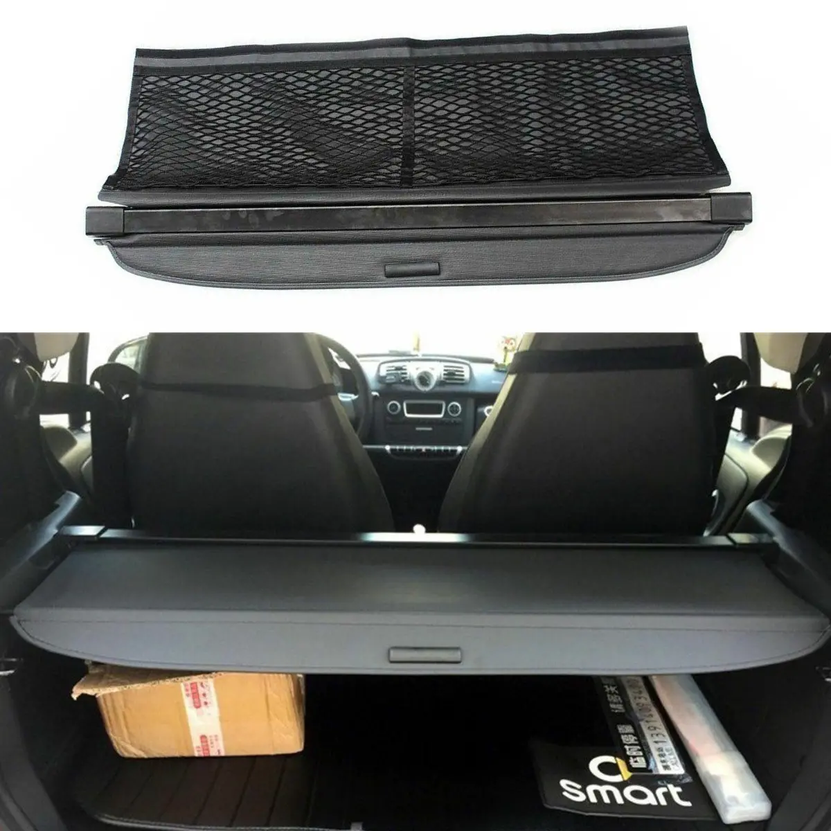 Fits 2008-2015 Smart Fortwo Rear Trunk Retractable Tonneau Cargo Cover (Black) 1