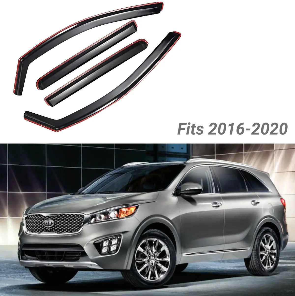 For Sorento 2016-2020 Clip-On Chrome Trim Vent Window Visors Rain Sun Wind Guards Shade Deflectors 1