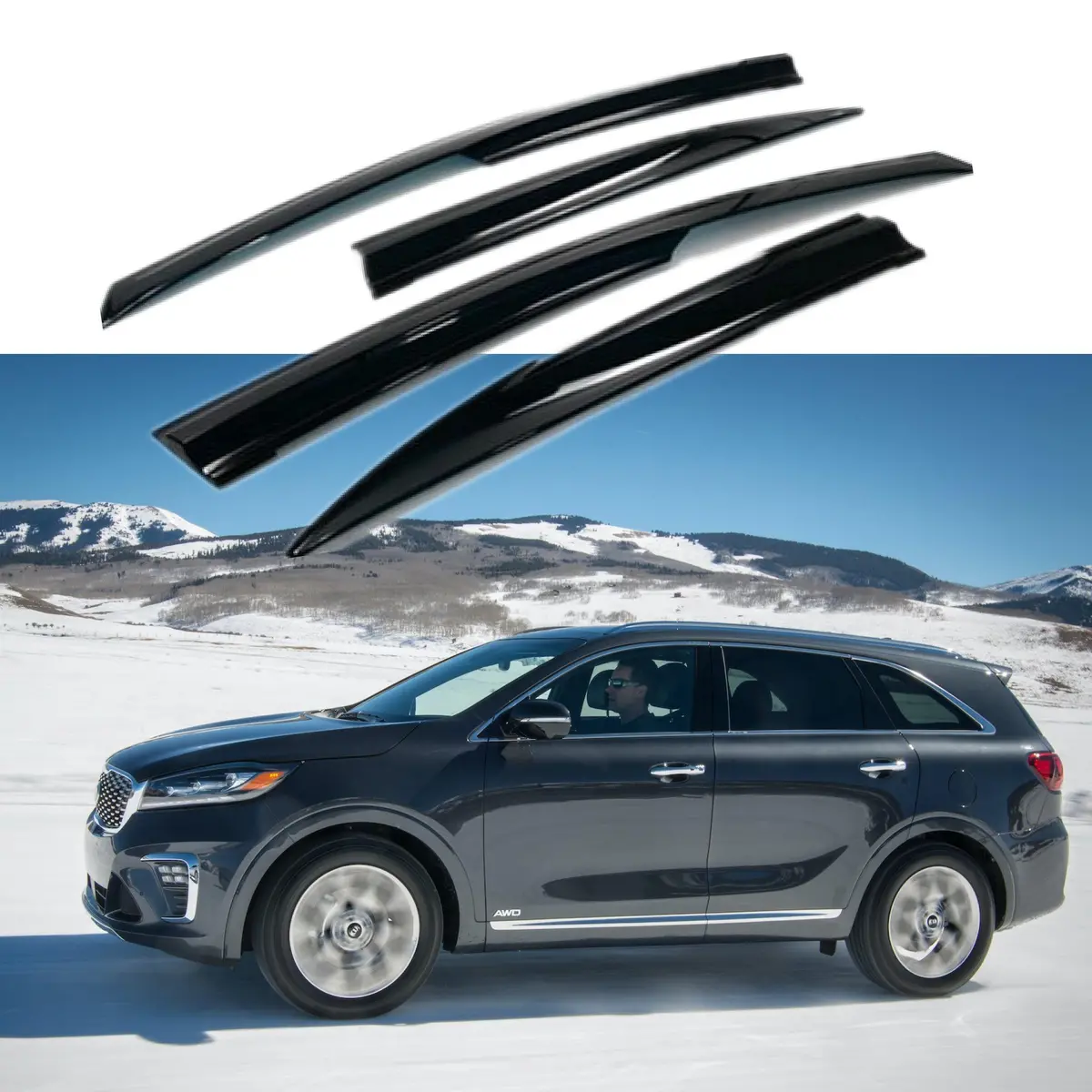 For Sorento 2016-2020 3D Mugen Style Vent Window Visors Rain Sun Wind Guards Shade Deflectors 1