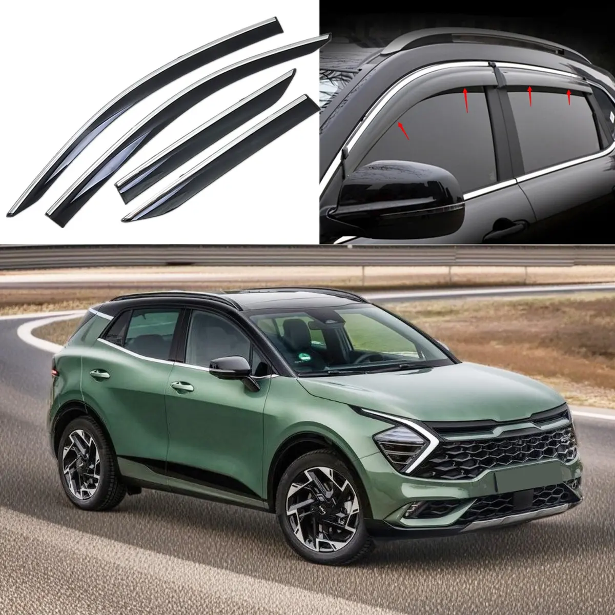 Chrome Trim Rain Wind Guards Window Vent Visors Fits 2023-2025 Sportage 1