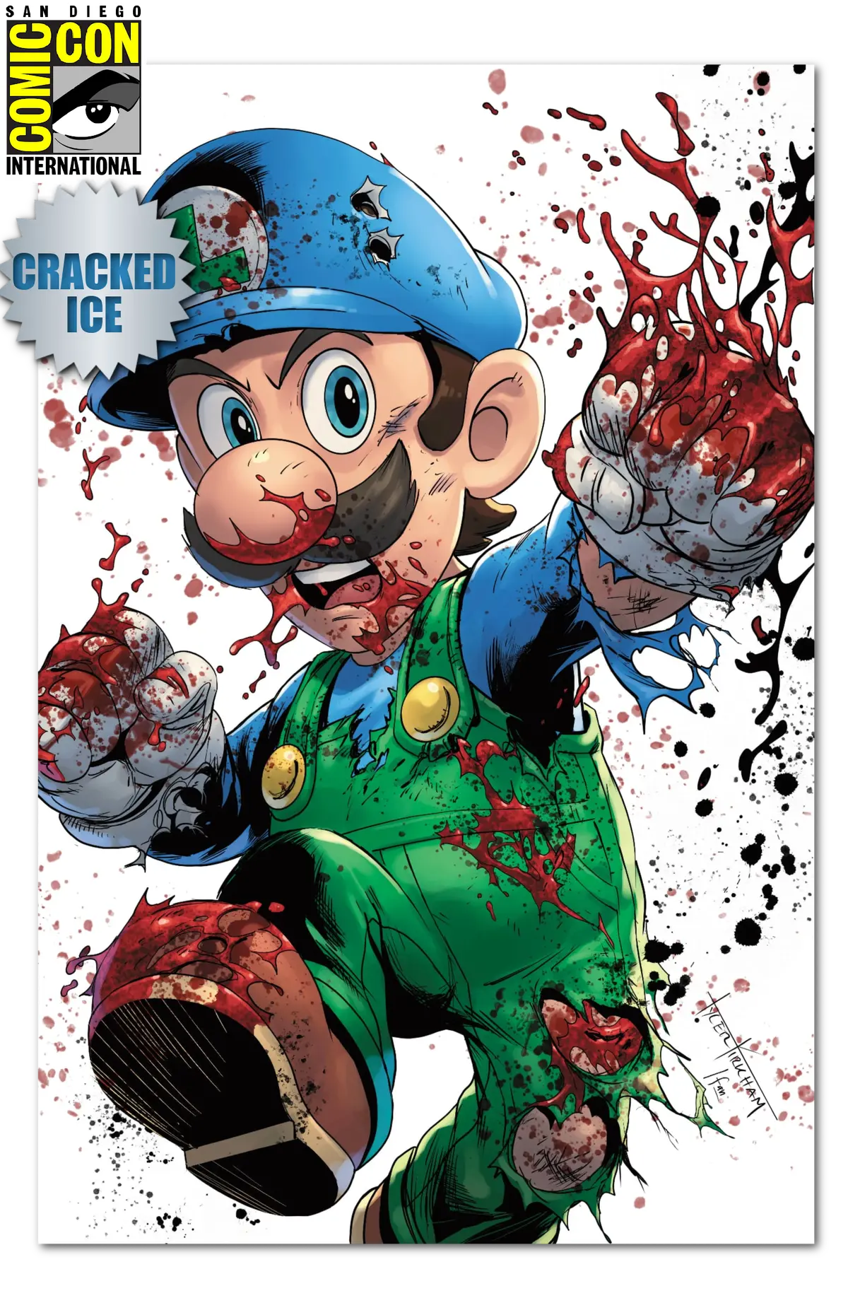 Sdcc Exclusive Fame: Shigeru Miyamoto "Battle Damage Luigi" Cvr C Cracked Ice Tyler Kirkham /150 1