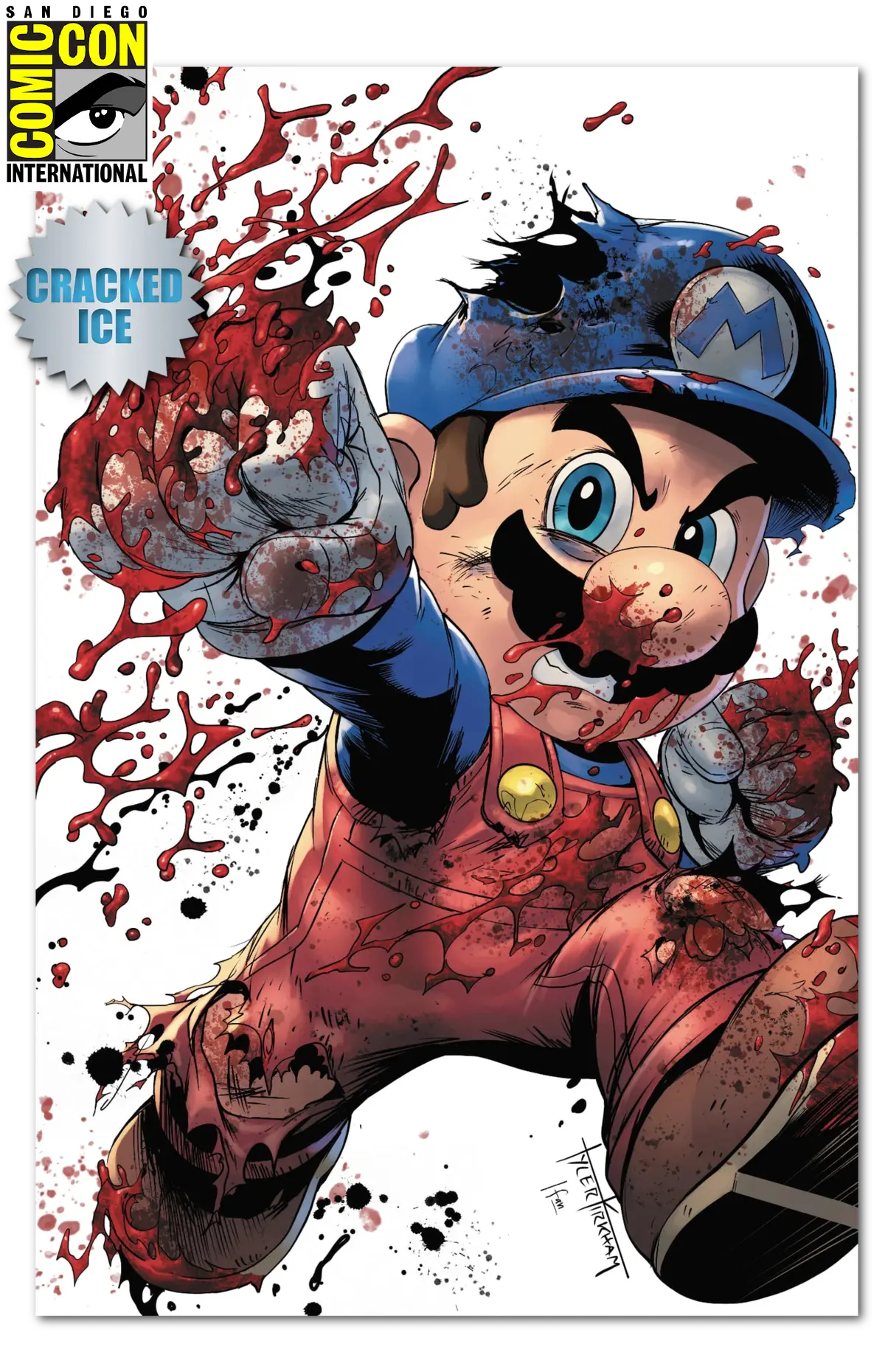 Sdcc Exclusive Fame: Shigeru Miyamoto "Battle Damage Mario" Cvr C Cracked Ice Tyler Kirkham /150 1