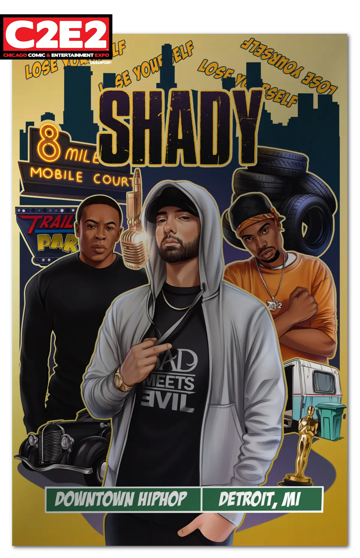 **Wednesday 7Pm Est** 2026 C2e2 Exclusive "Downtown Hip Hop #12" Slim Shady Gold Leather Foil Karina Belous /50 1