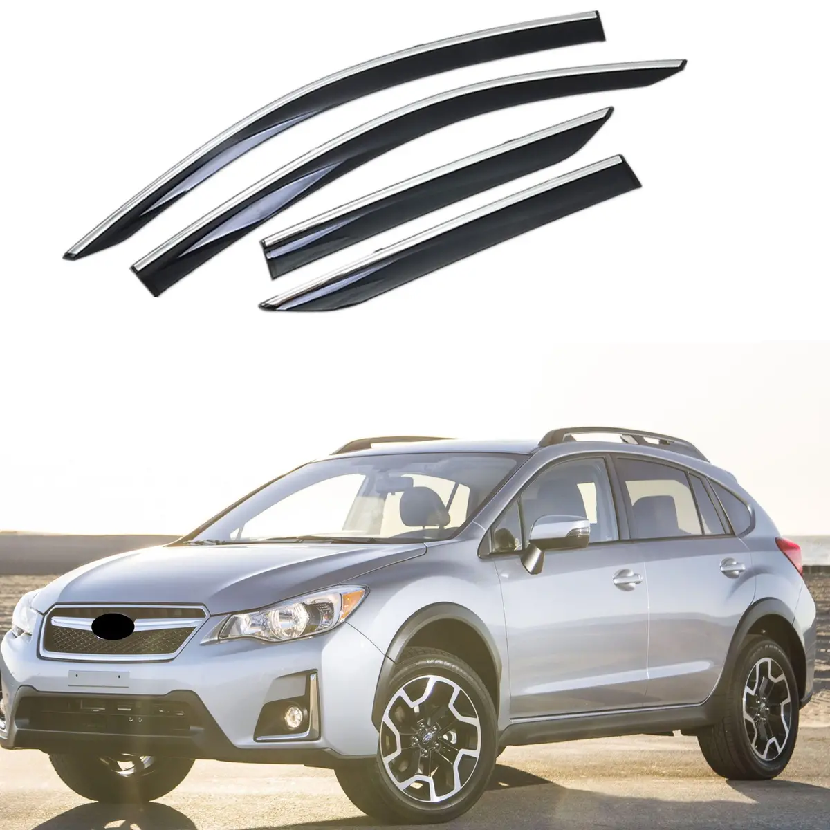 Fit 2012-2016 Subaru Crosstrek Xv Clip-On Chrome Trim Vent Window Visors Rain Sun Wind Guards Shade Deflectors 1