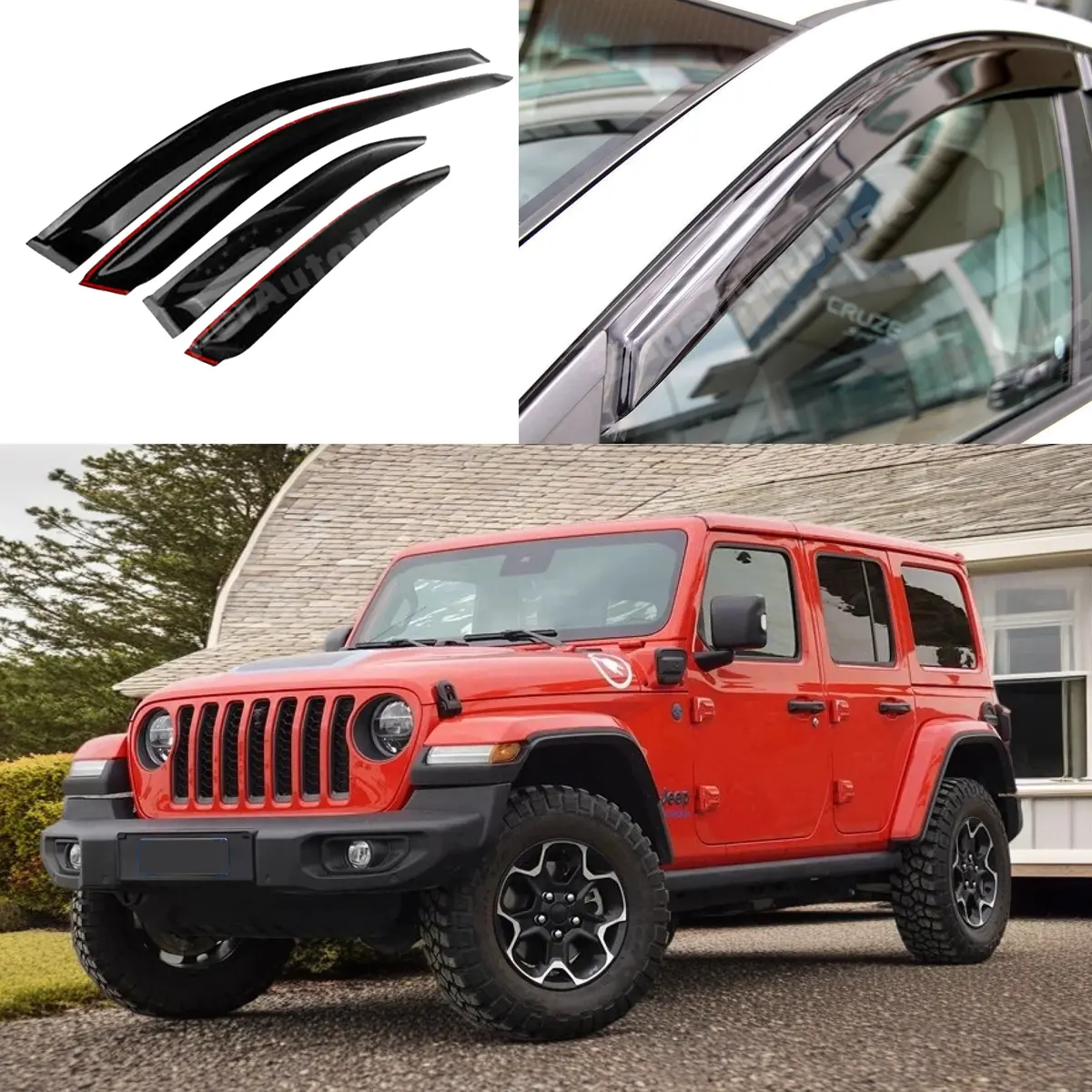 For Jeep Wrangle 2017-2024 Rain Guards Out-Channel Window Visors Wind Side Deflectors 1