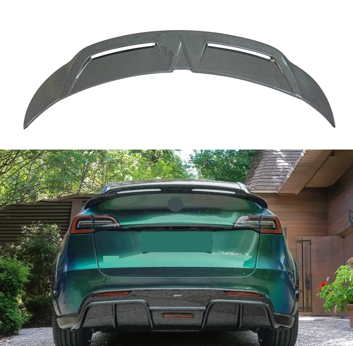 Real Carbon Fiber Rear Trunk Lip Spoiler Wing Fits Tesla Model Y 2020-2024 1