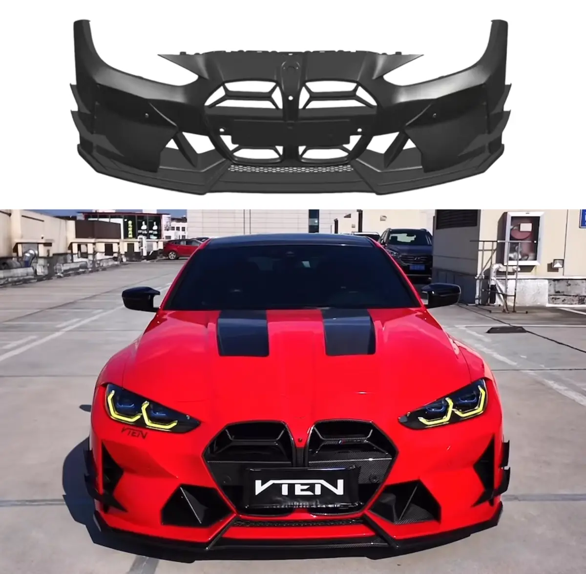 Vten Real Carbon Fiber & Abs Front Bumper Cover Fascia Upper Lower Grilles Lip Body Kits Fits 2021-2025 Bmw M4/M4 Competition Xdrive 1
