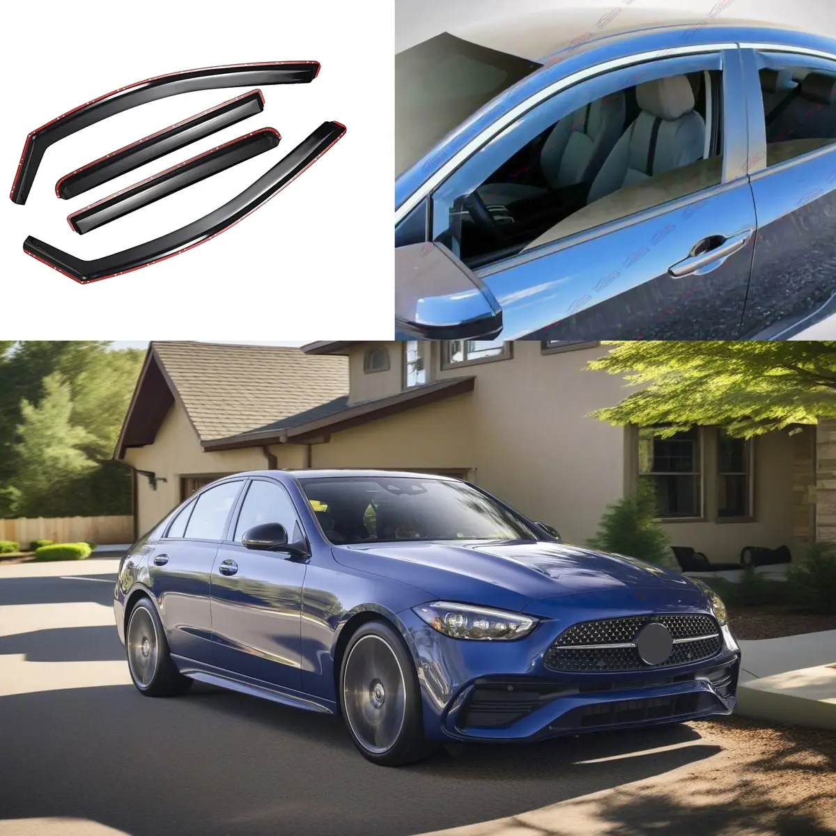 Fits 2022-2025 Benz C-Class C300 In-Channel Window Visor Rain Wind Shade Deflector 1