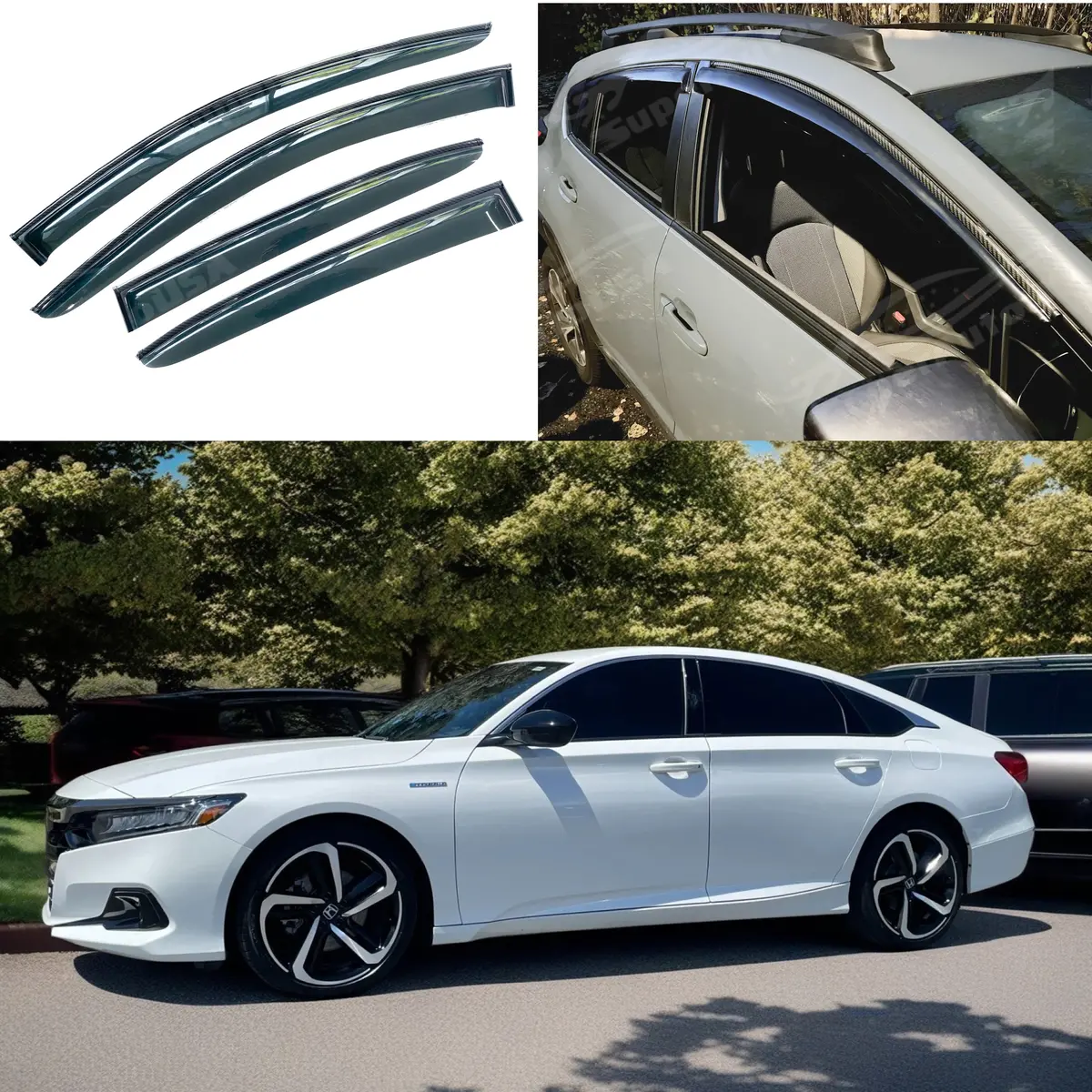 For Honda Accord 2018-22 Carbon Fiber Print Window Visors Wind Rain Vent Side Deflectors 1