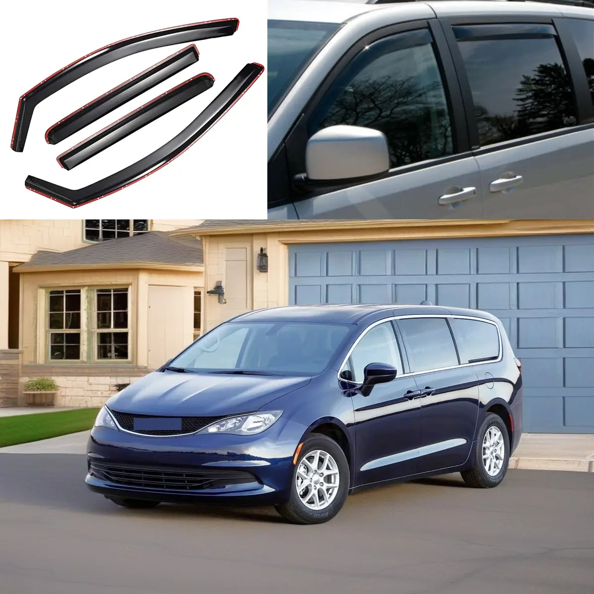 For 2020-2025 Chrysler Voyager In-Channel Window Rain Visor Vented Wind Guards Shade Deflectors 1