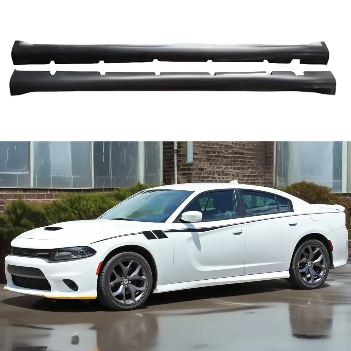 Fit 2011-2025 Dodge Charger Srt Style Matte Black Side Skirts Extension Kit 1