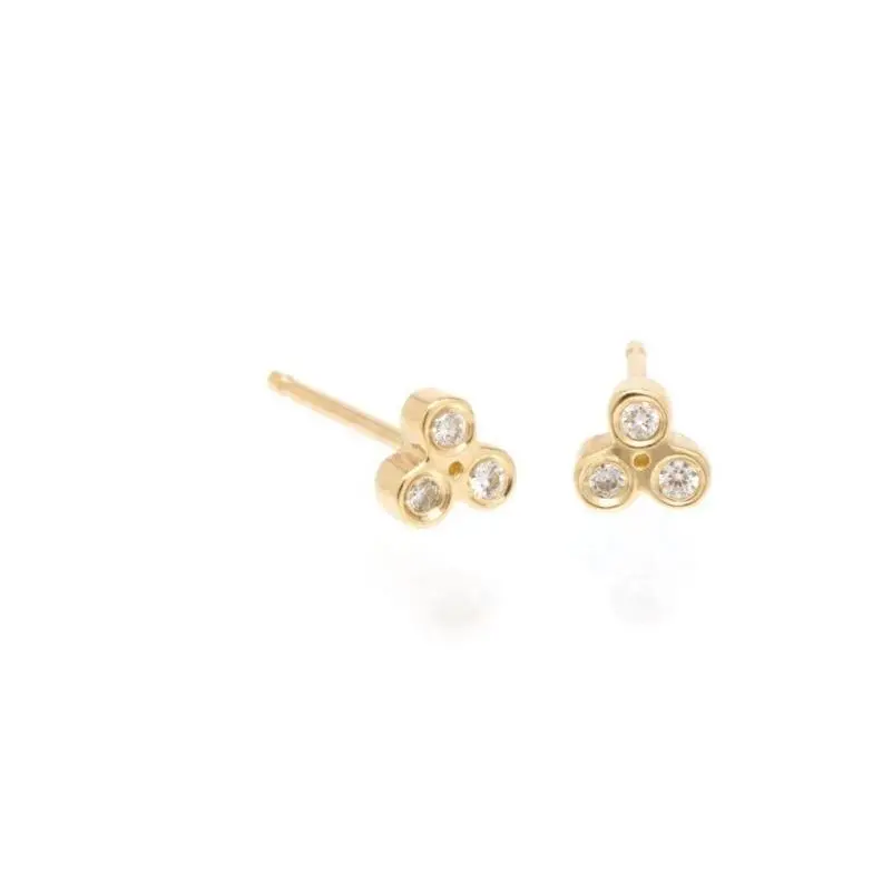 14K Yellow Gold Tiny Trio Bezel Diamond Stud Earrings 1