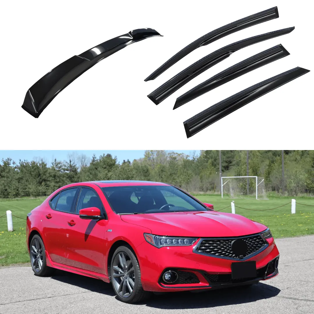 2015-2020 Acura Tlx - Window Vent Visors & Rear Roof Spoiler - Carbon Print Trim 1