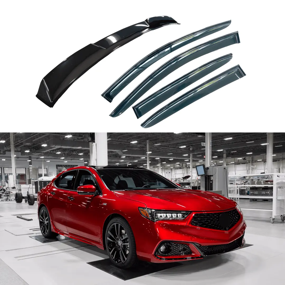 2015-2020 Acura Tlx - Window Visor Rear Roof Spoiler Bundle - Carbon Print Trim 1