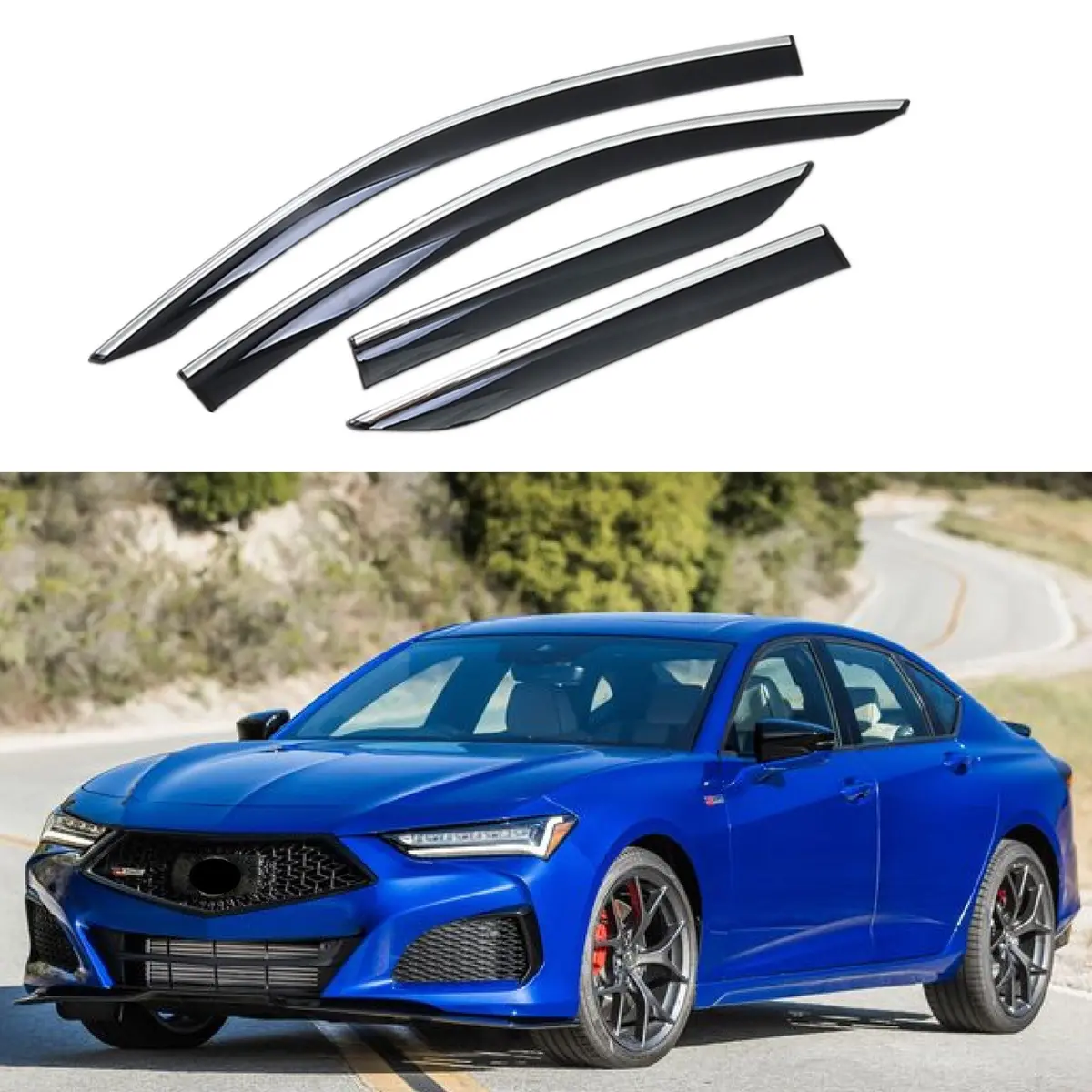2015-2020 Acura Tlx - Window Visors Rain Guards Shade Deflectors - Clip-On Chrome Trim 1