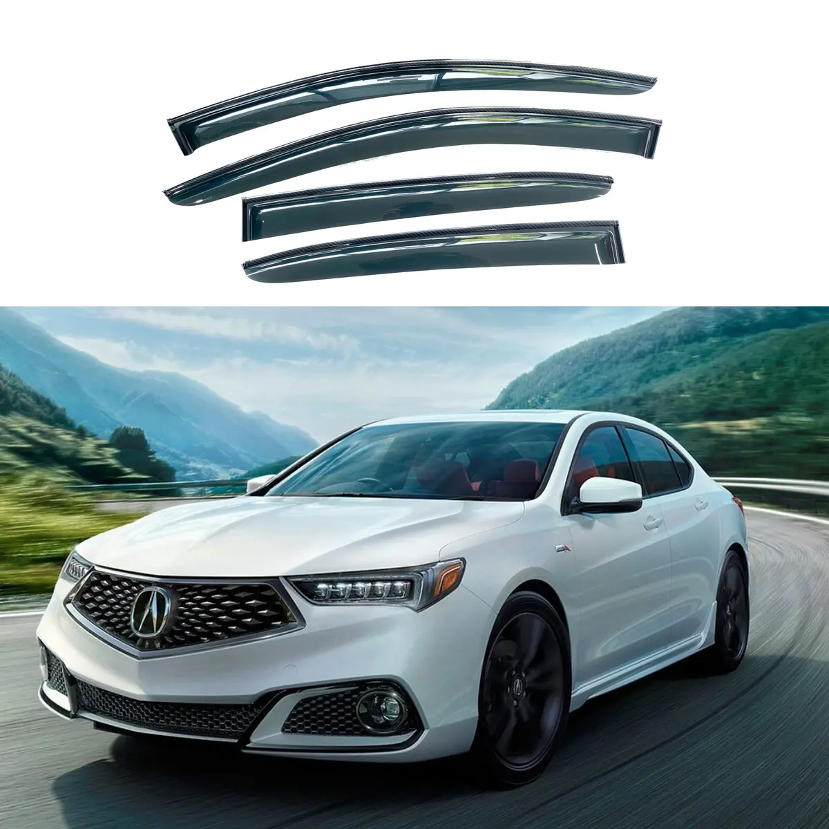 2015-2020 Acura Tlx - Window Visors Rain Guards Shade Deflectors - Clip-On Carbon Print 1