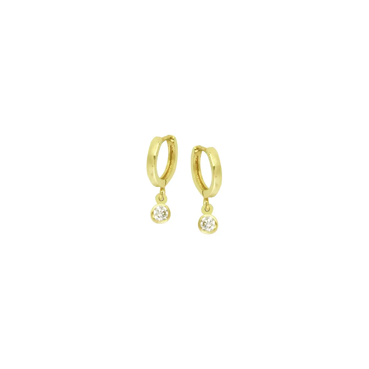 14K Yellow Gold Huggie Earrings With Dangle Cz 1