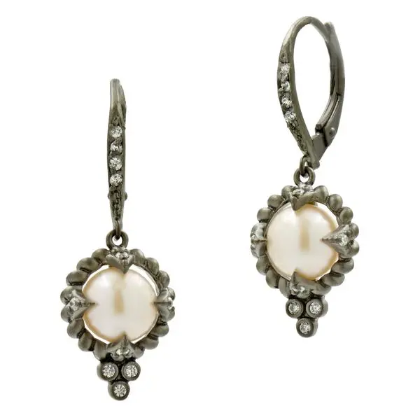Frieda Rothman Sterling Silver Industrial Finish Single Pearl Drop Earrings 1