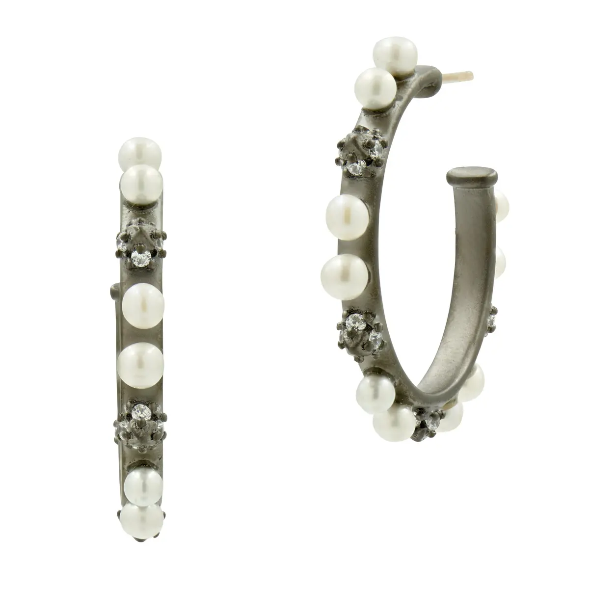 Frieda Rothman Industrial Finish Pearl Hoop Earrings 1