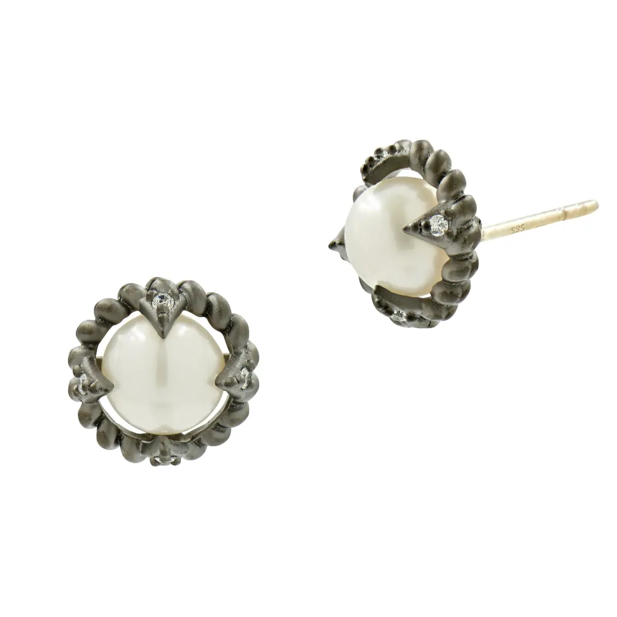 Frieda Rothman Sterling Silver Industrial Finish  Roped Stud Earrings 1