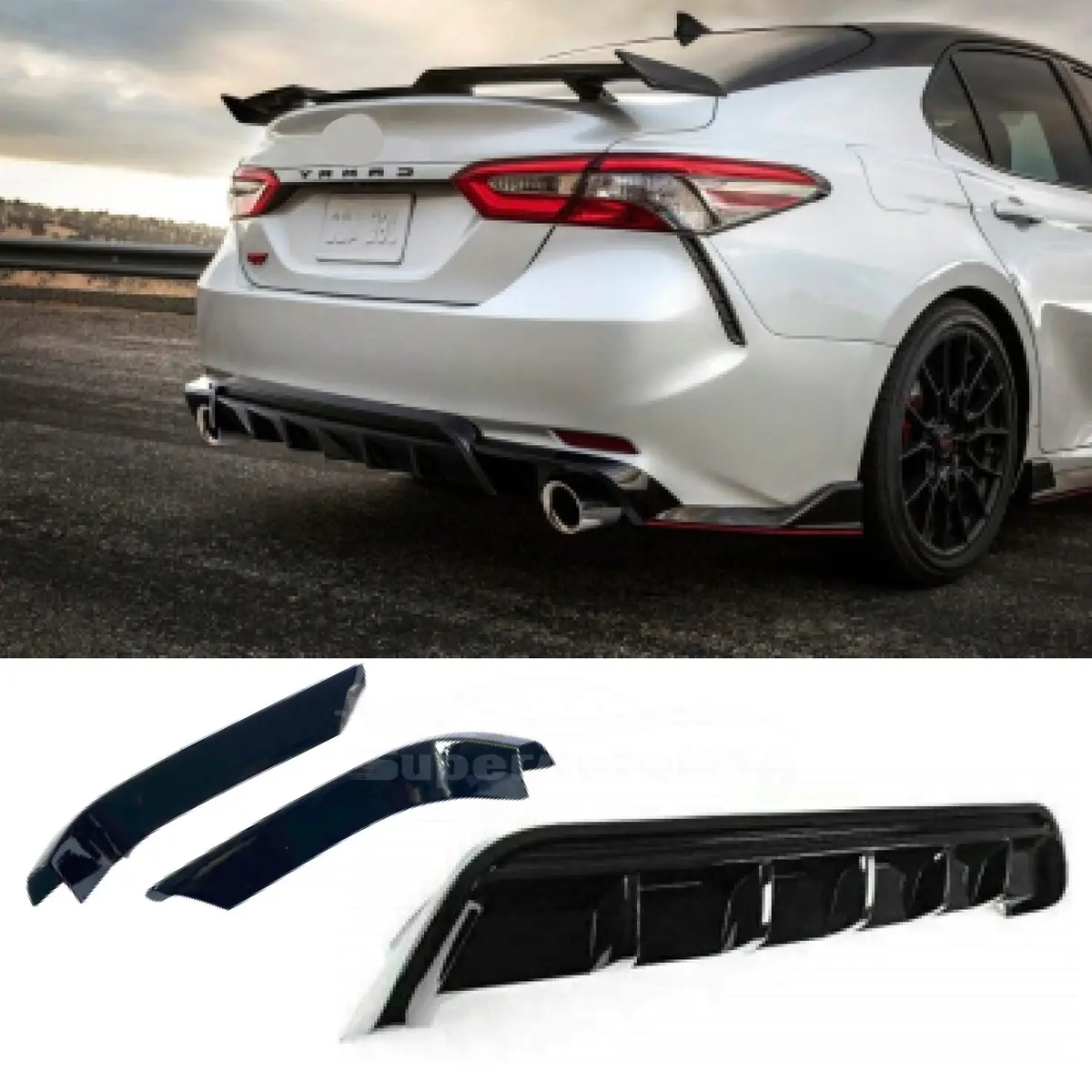Fit 2018-2024 Toyota Camry Trd Style Black Rear Bumper Lip Spoiler Lower Diffuser & Splitters 1