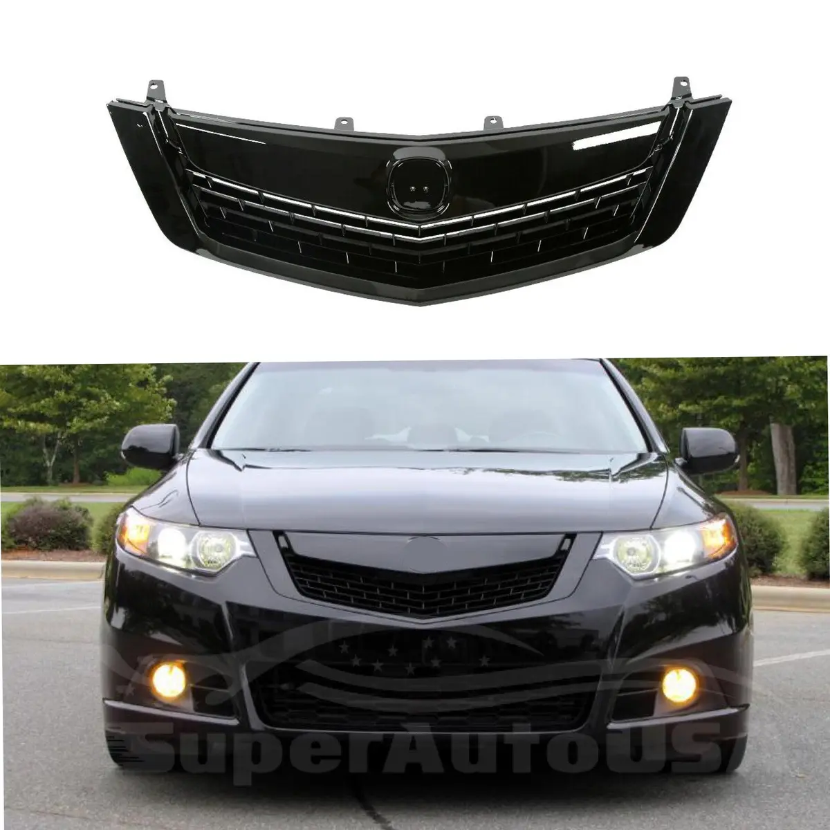 For 2009-2014 Acura Tsx Front Bumper Upper Grille Assembly Grill (Gloss Black) 1
