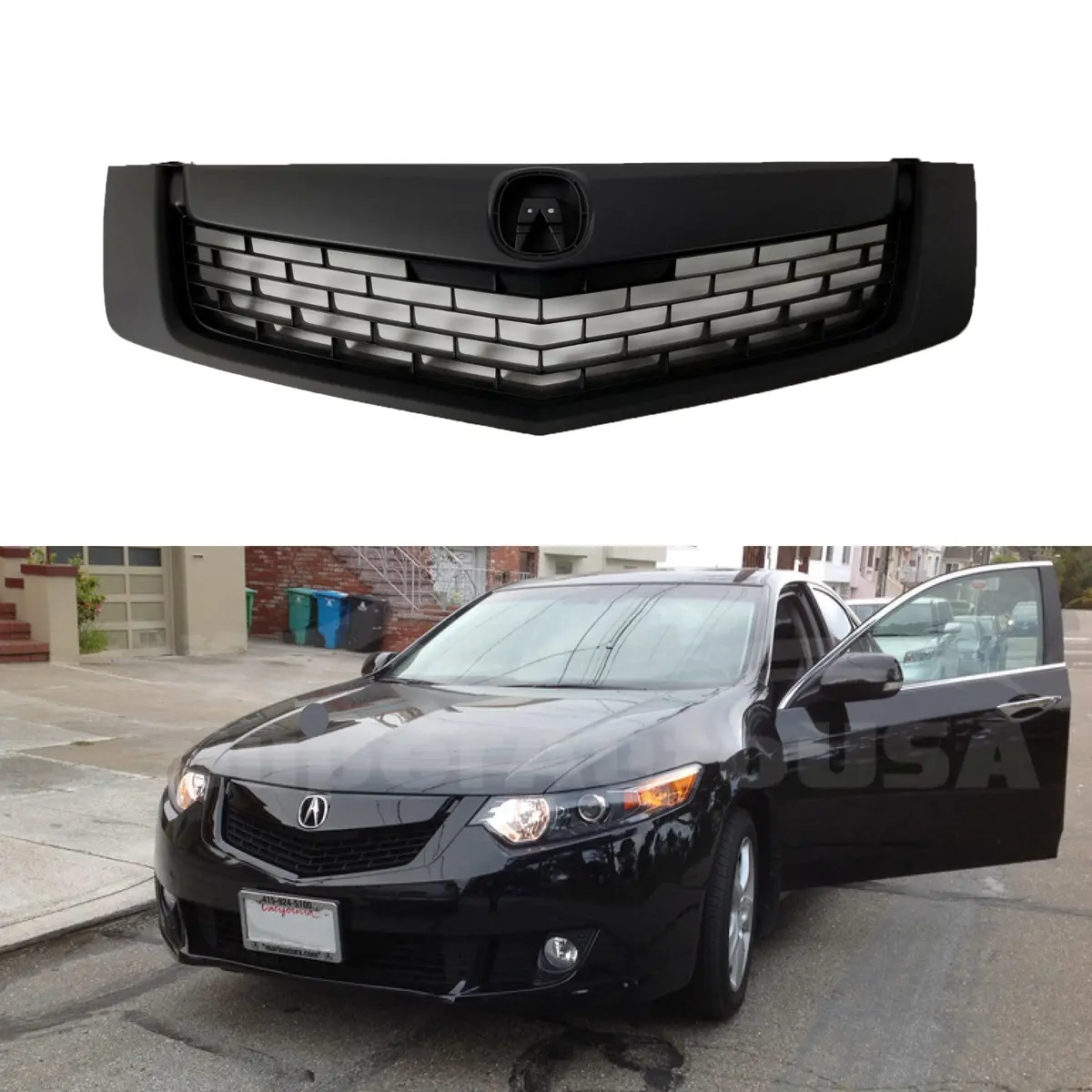 For 2009-2014 Acura Tsx Front Bumper Upper Grille Assembly (Painted Matte Black) 1