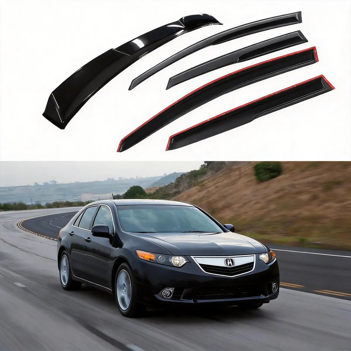Fits 2009-2014 Acura Tsx 3D Mugen Style Window Visors & Rear Roof Spoiler 1