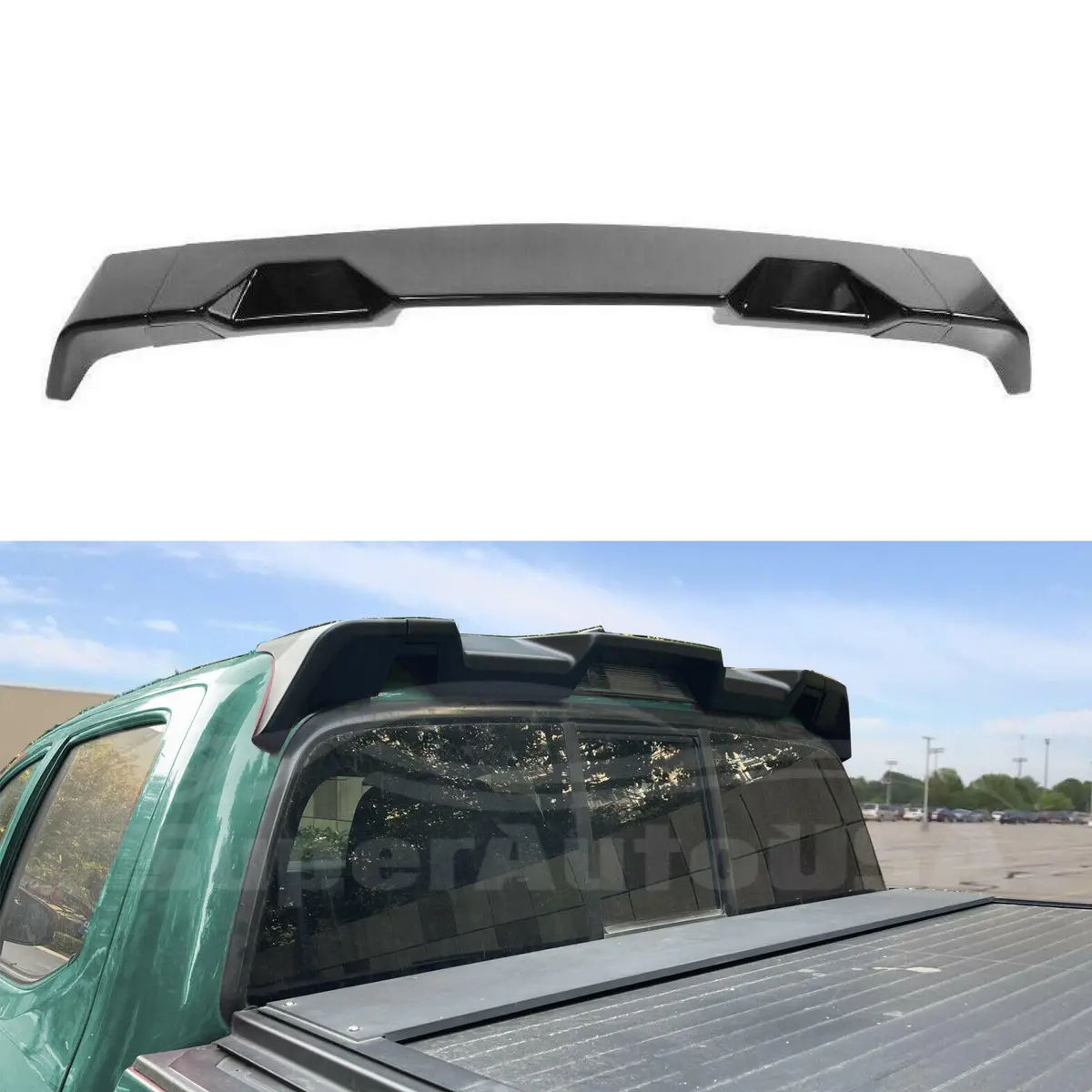 Fits 2016-2021 Toyota Tacoma Rear Protector Truck Cab Spoiler (Gloss Black) 1