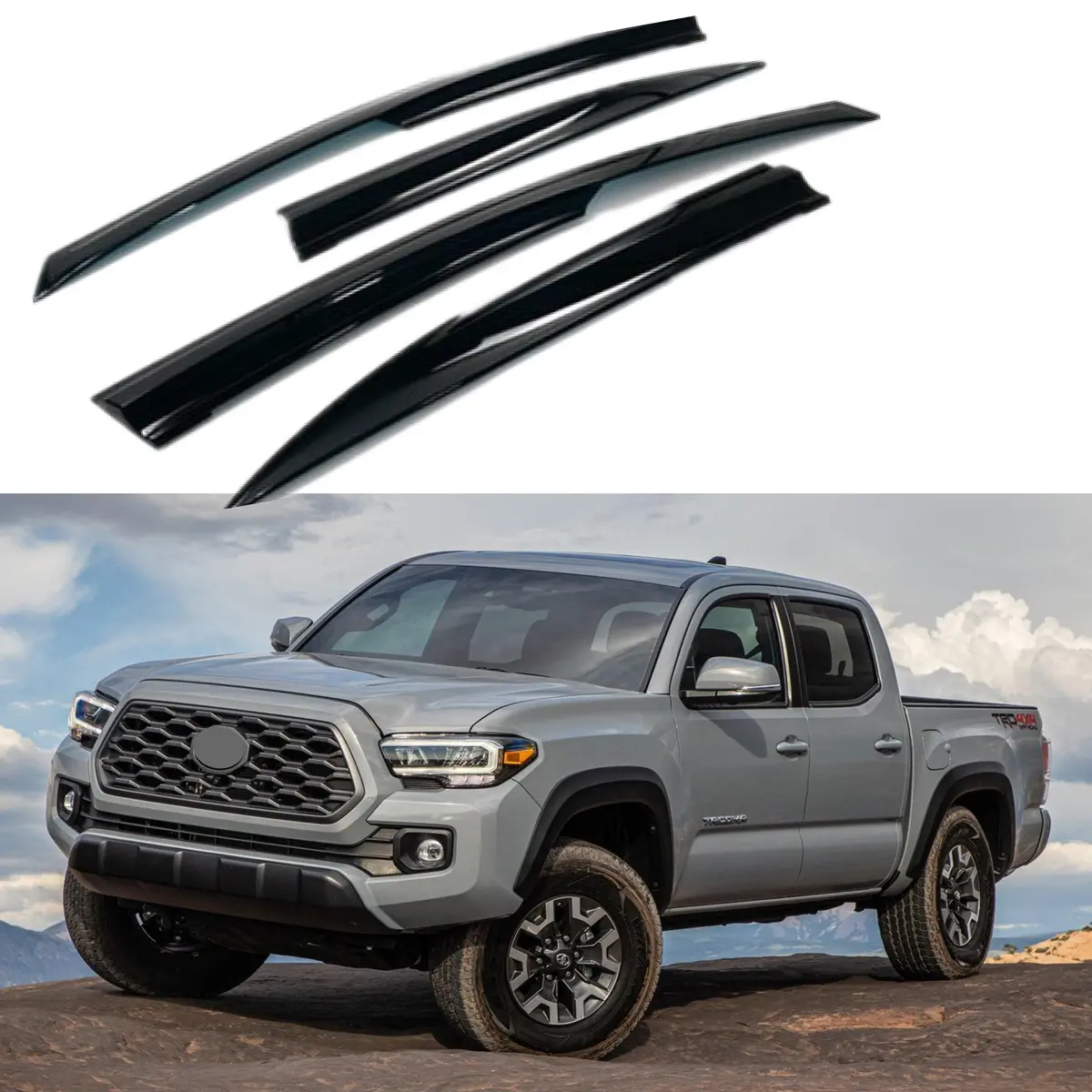 Fit 2016-2021 Toyota Tacoma 3D Mugen Style Vent Window Visors Rain Sun Wind Guards Shade Deflectors 1