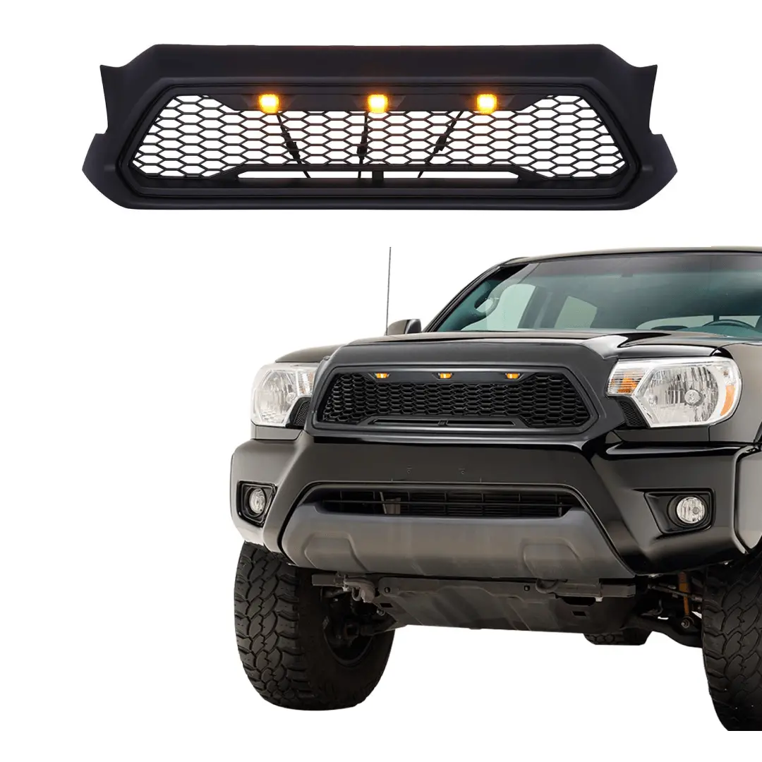 For Toyota Tacoma 2012-15 Matte Black Front Grille Bumper Grill W/Led Lights 1