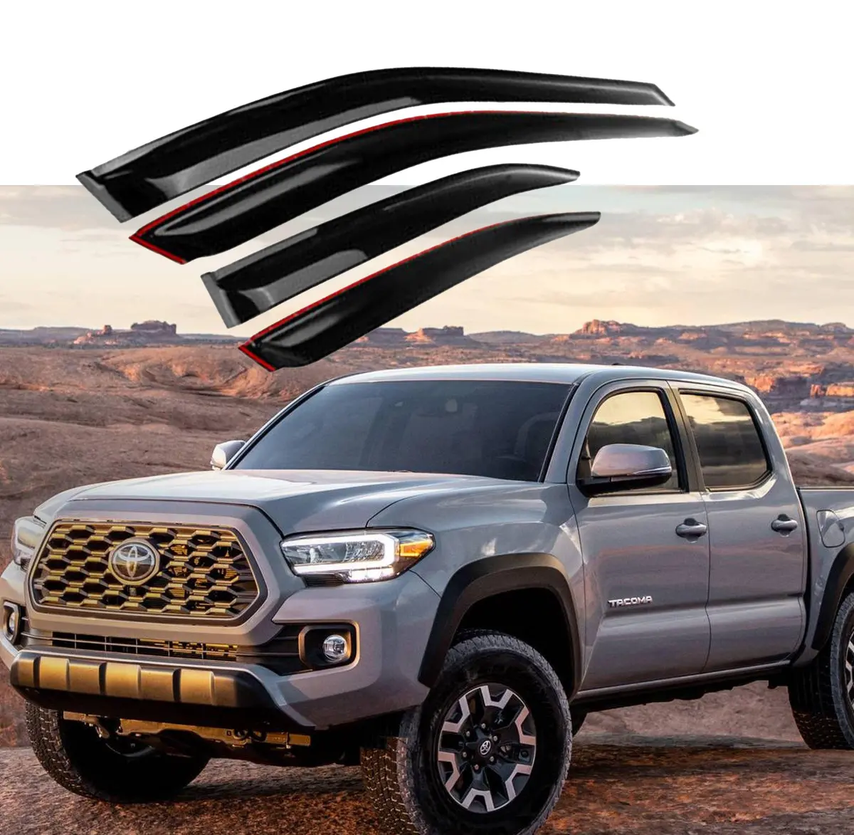 Fit 2016-2021 Toyota Tacoma Double Cab Out-Channel Vent Window Visors Rain Sun Wind Guards Shade Deflectors 1