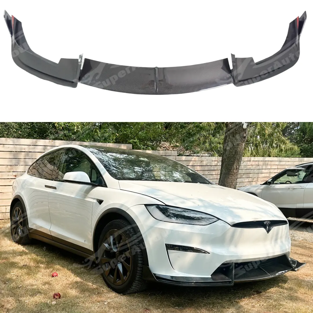For Tesla Model X 2021-26 Real Carbon Fiber Front Splitter Bumper Lip 1