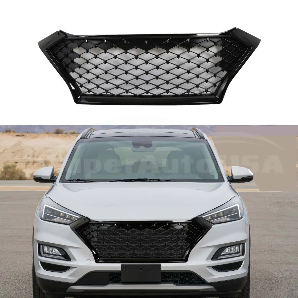 (Pre-Order) For Hyundai Tucson 2019-2021 Mesh Sport Style Front Grill Grille Assembly (Gloss Black) 1