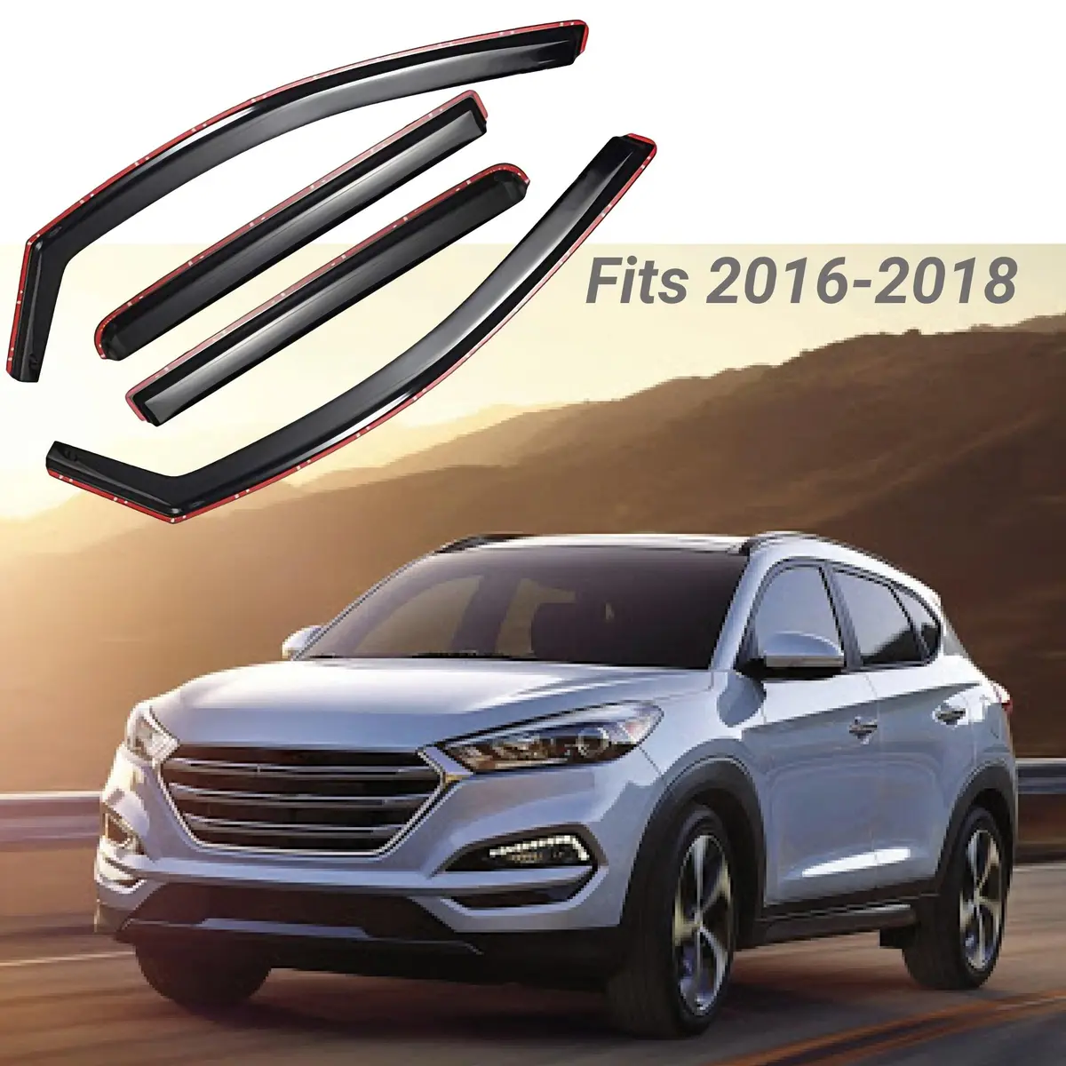 For Hyundai Tucson 2016-2018 In-Channel Vent Window Visors Rain Sun Wind Guards Shade Deflectors 1
