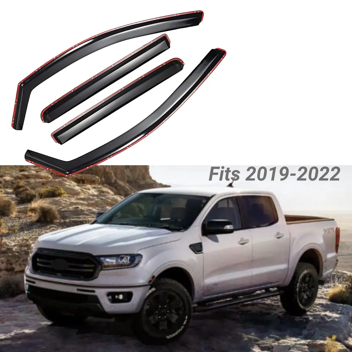 Fit 2019-2023 Ford Ranger In-Channel Vent Window Visors Rain Sun Wind Guards Shade Deflectors 1