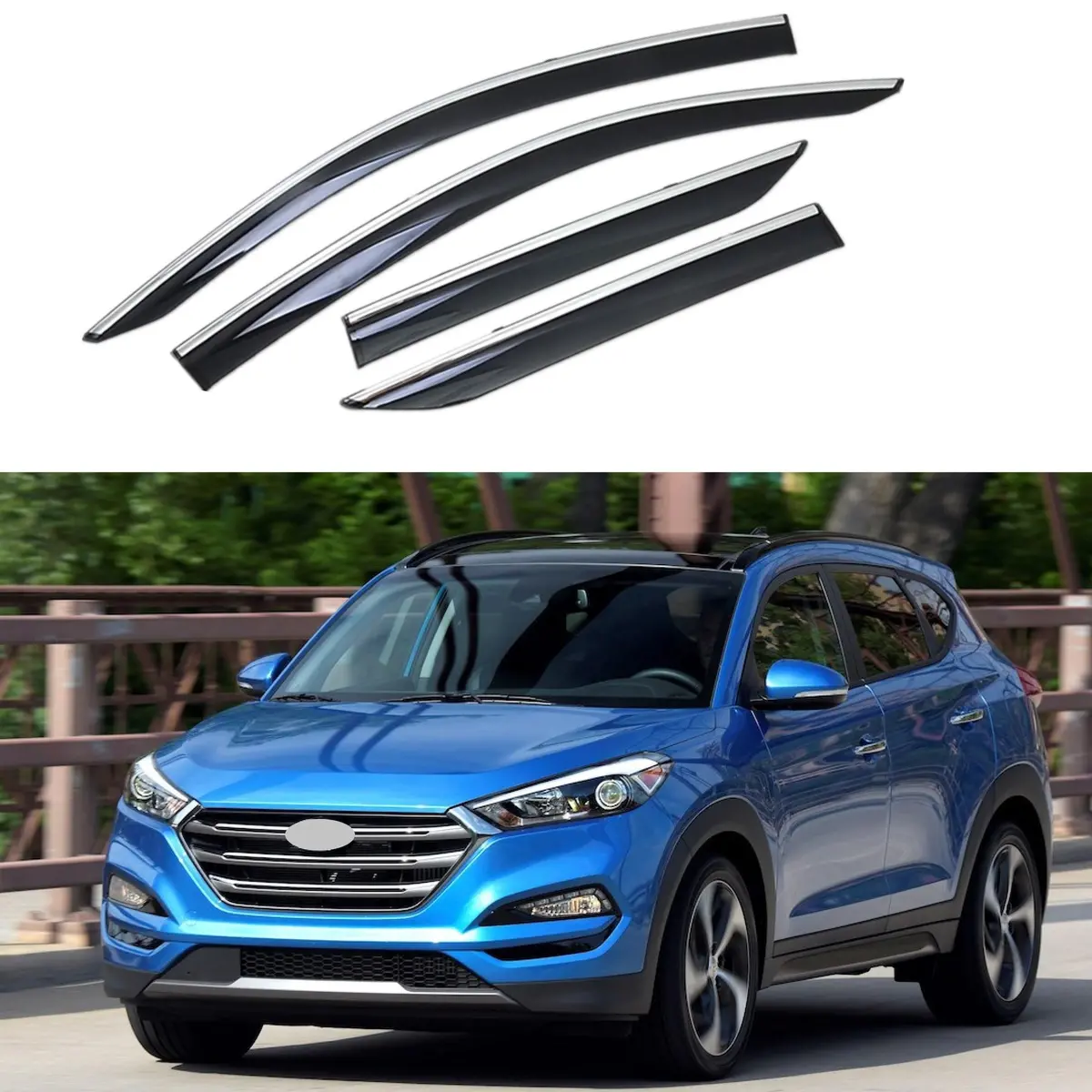 For Hyundai Tucson 2016-2018 Clip-On Chrome Trim Vent Window Visors Rain Sun Wind Guards Shade Deflectors 1