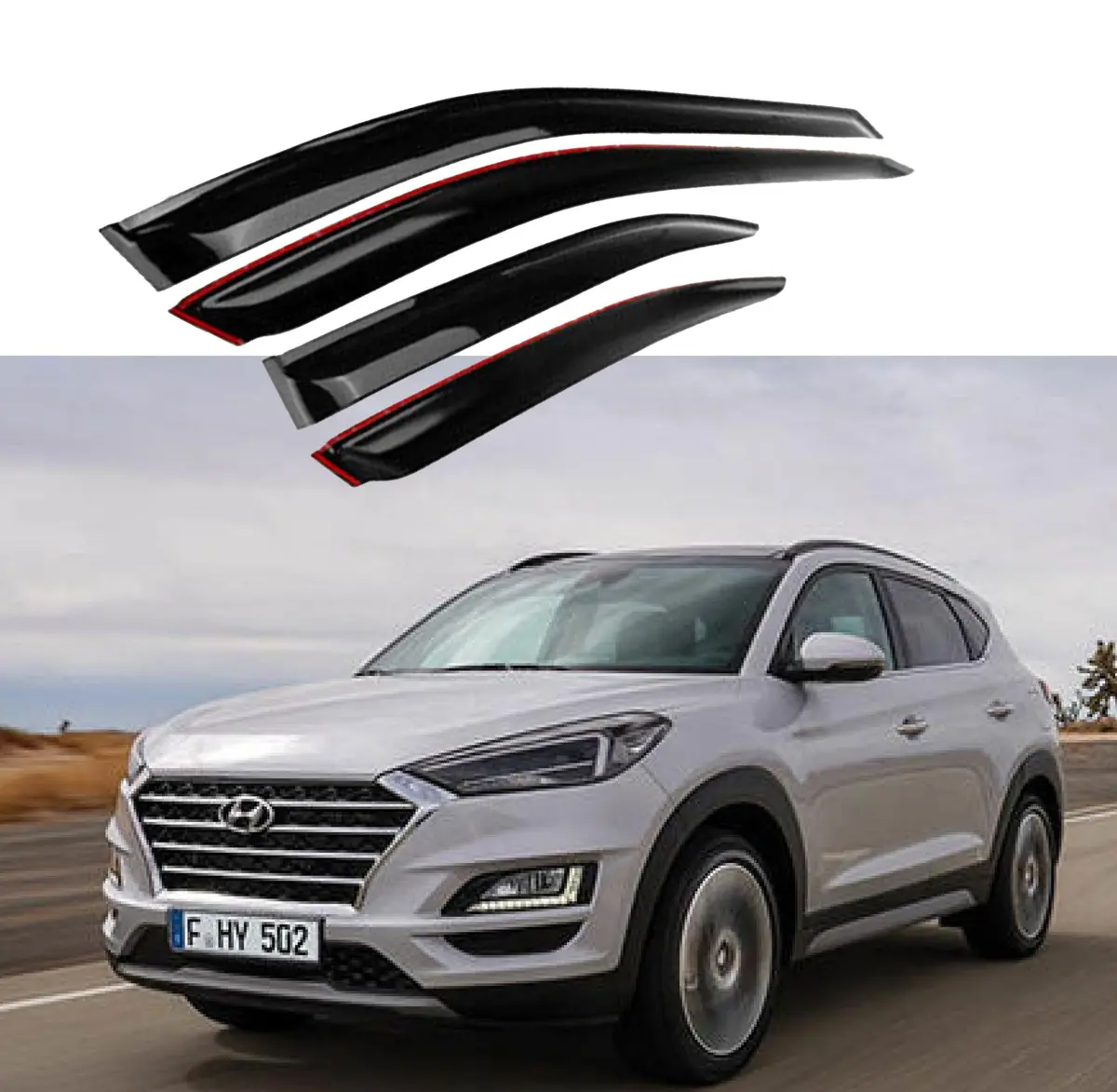 For Hyundai Tucson 2016-2018 Out-Channel Vent Window Visors Rain Sun Wind Guards Shade Deflectors 1