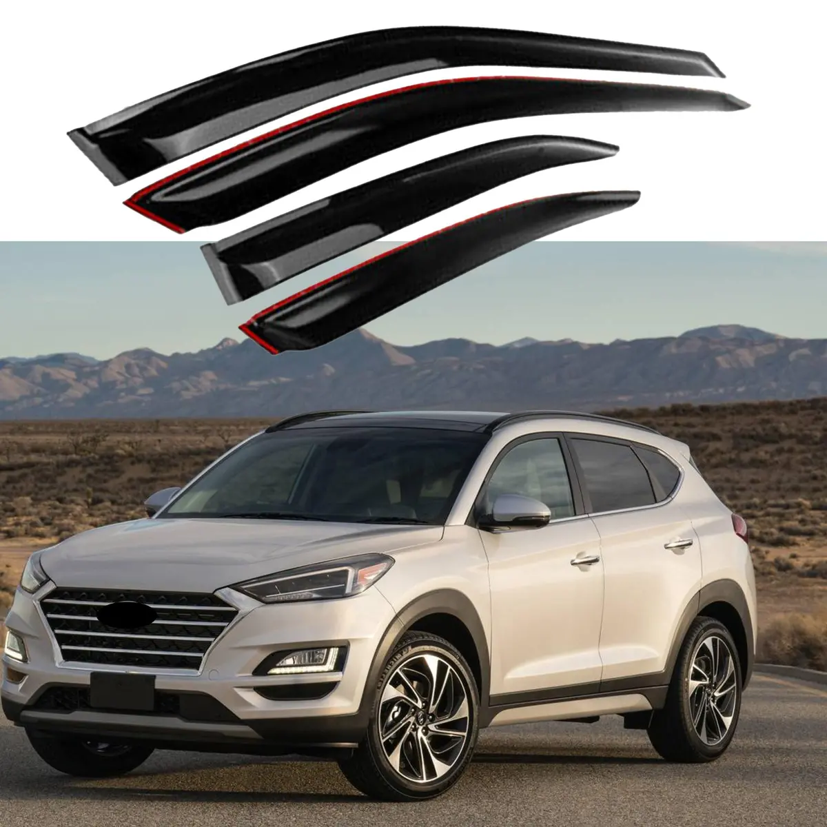 For Hyundai Tucson 2019-2021 Out-Channel Vent Window Visors Rain Sun Wind Guards Shade Deflectors 1