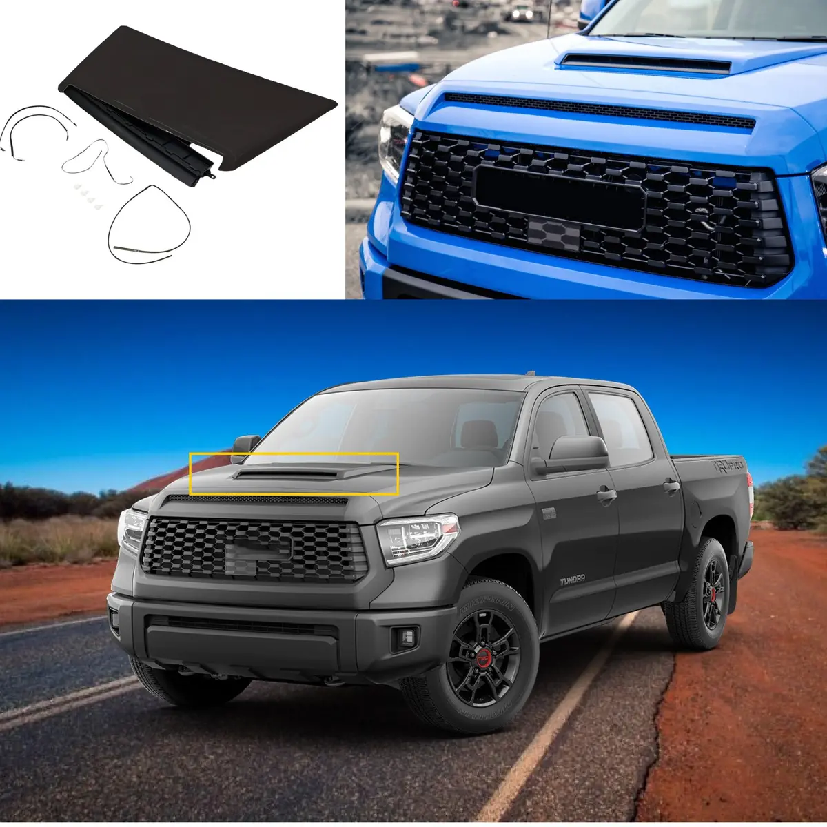 Fits 2014-2021 Toyota Tundra Trd Pro & Sport Air Flow Decorative Intake Hood Scoop Kit  (Unpainted Matte Black) 1
