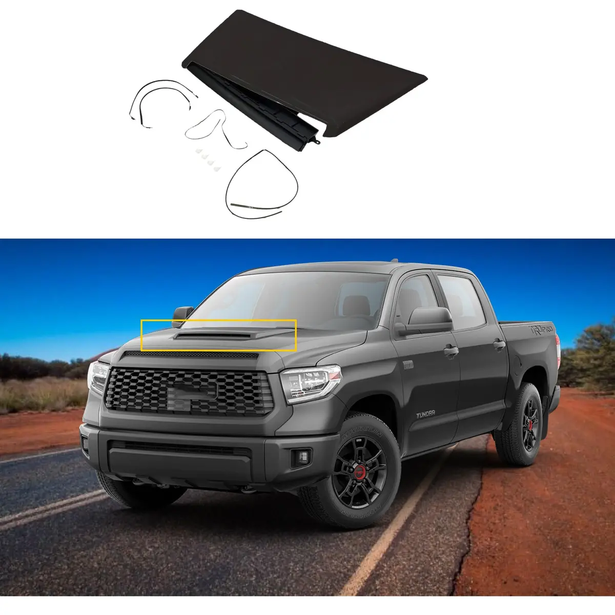 Fits 2014- 2021 Toyota Tundra Trd Pro & Sport Air Flow Decorative Intake Hood Scoop Kit (Gloss Black) 1