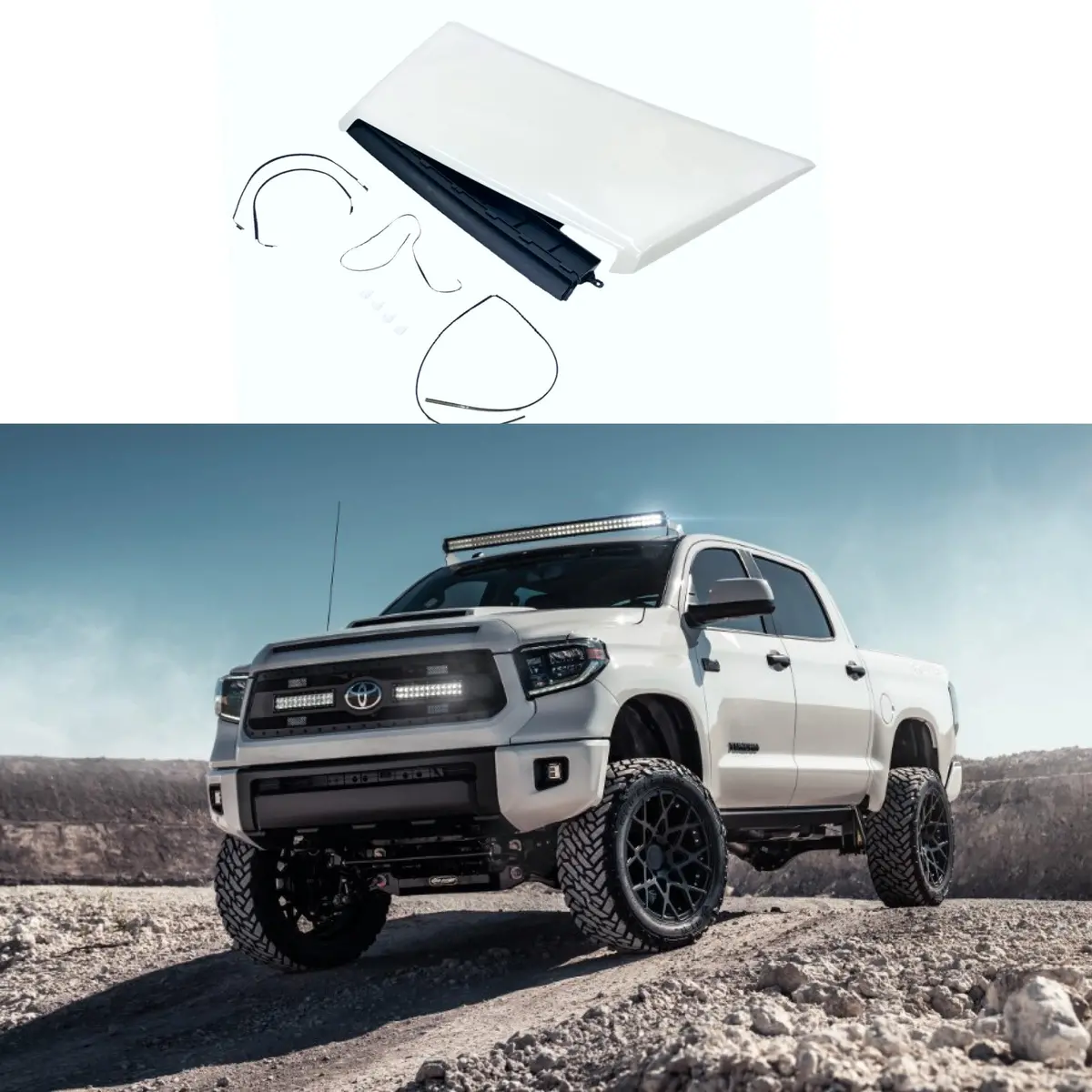 Fits 2014-2021 Toyota Tundra Trd Pro & Sport Air Flow Decorative Intake Hood Scoop Kit  (White) 1