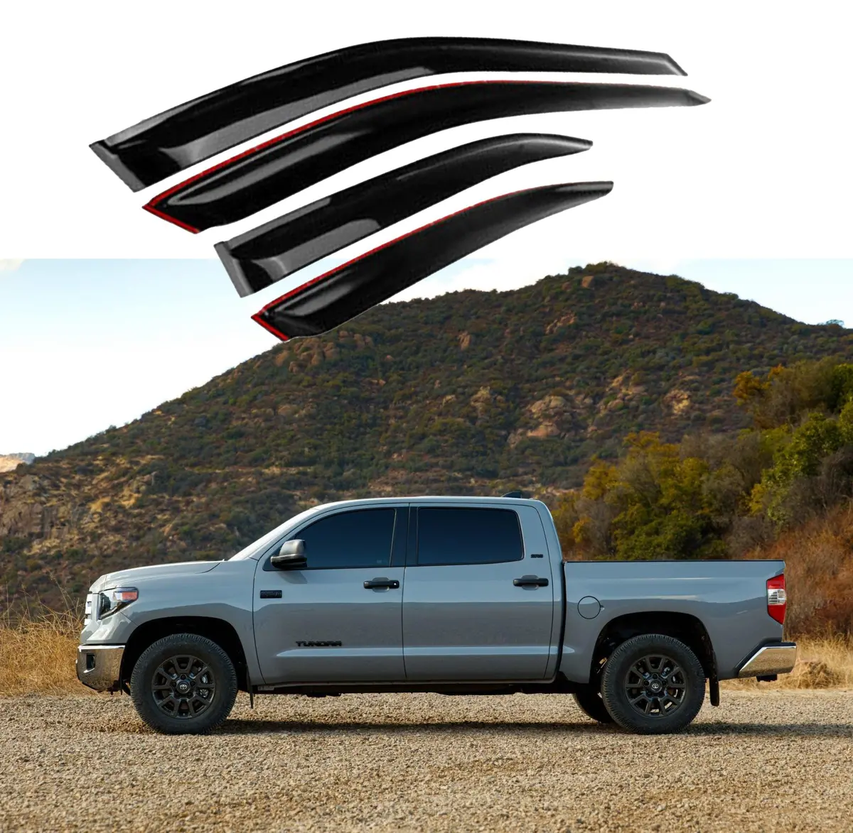 Fit 2007-2021 Toyota Tundra Out-Channel Vent Window Visors Rain Sun Wind Guards Shade Deflectors 1