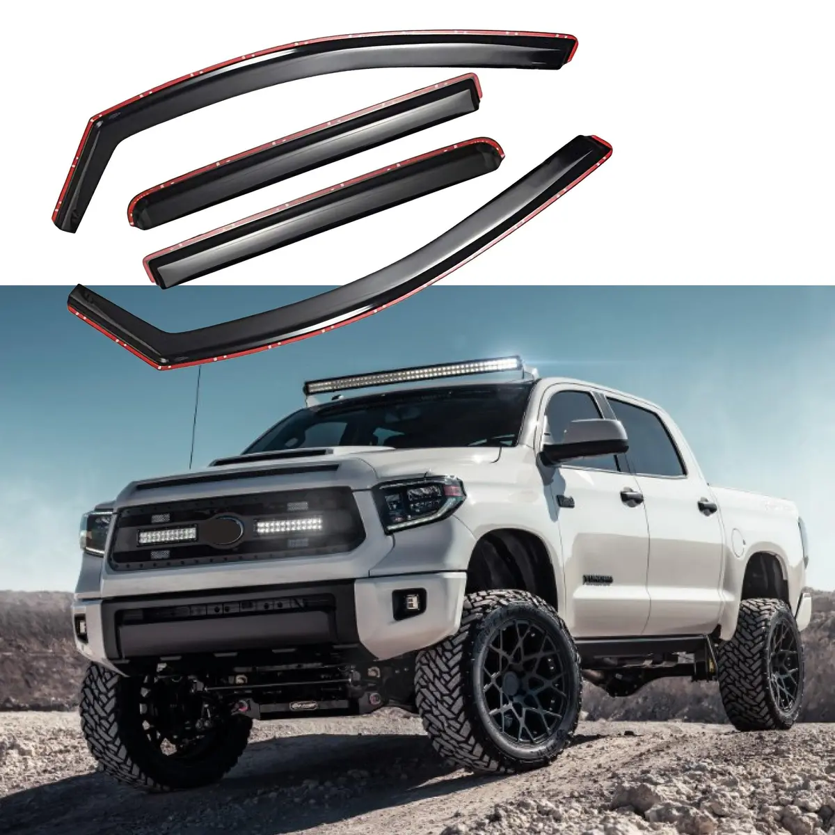 Fit 2007-2021 Toyota Tundra In-Channel Vent Window Visors Rain Sun Wind Guards Shade Deflectors 1