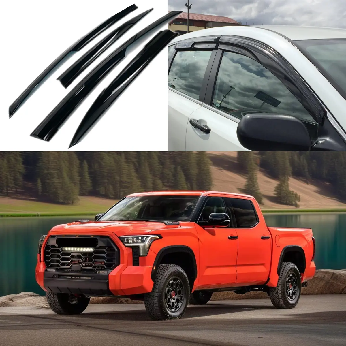 Fits 2022-2024 Toyota Tundra 3D Mugen Style Window Vent Visor Rain Guards Deflectors 1