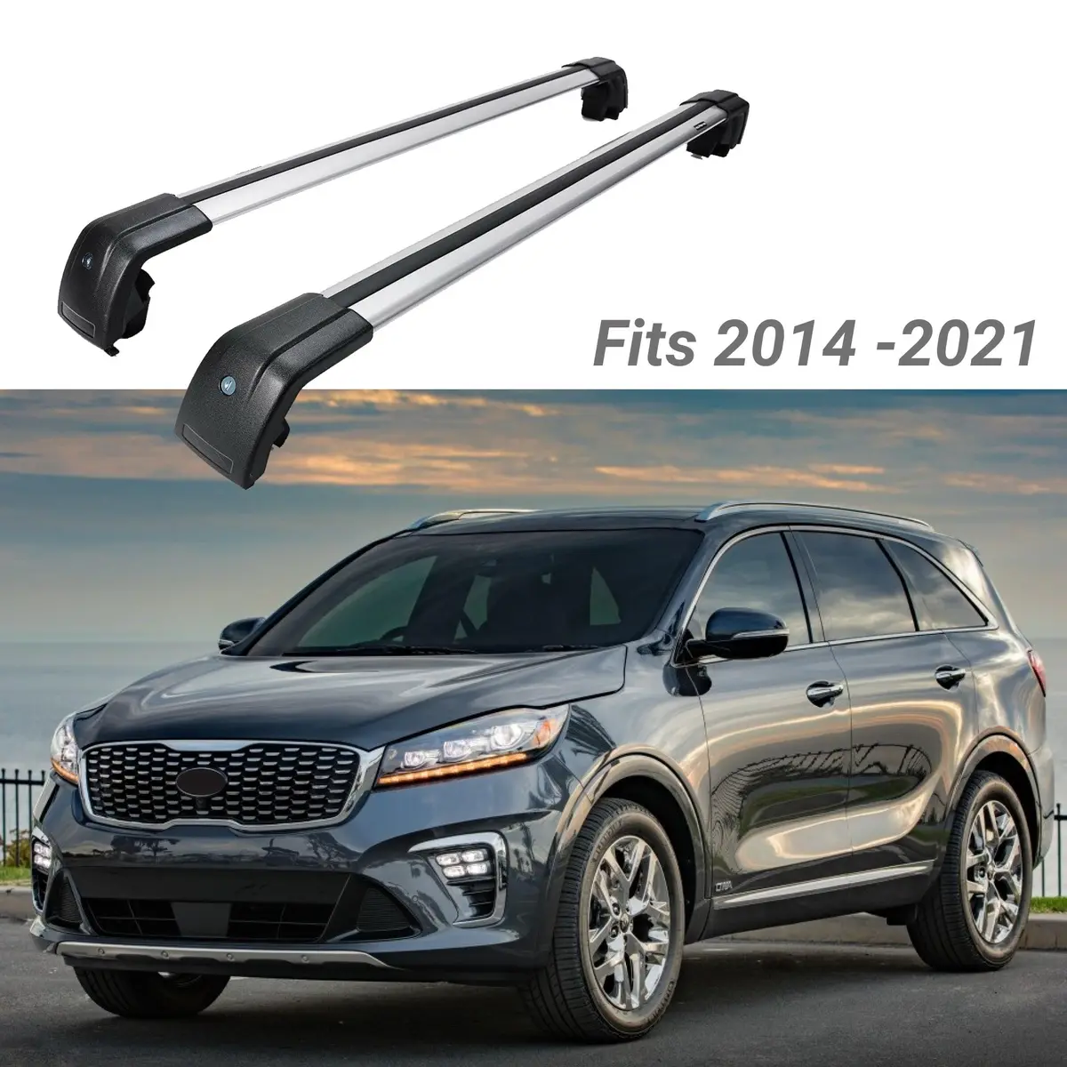 Roof Rack Cross Bars - Black X Silver | Fits Kia Sorento (14-19) 1