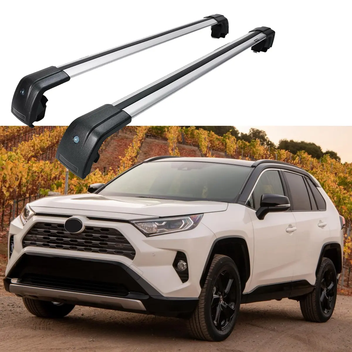 Fit 2019-2020 Toyota Rav4 Baggage Luggage Black&Silver Tap Roof Rack Cross Bar 1